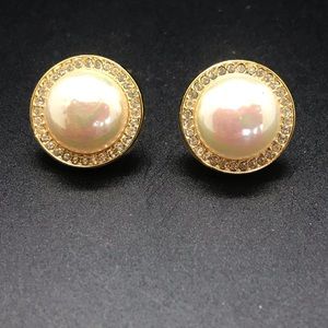 CHR DIOR Faux Pearl Rhinestone Earrings